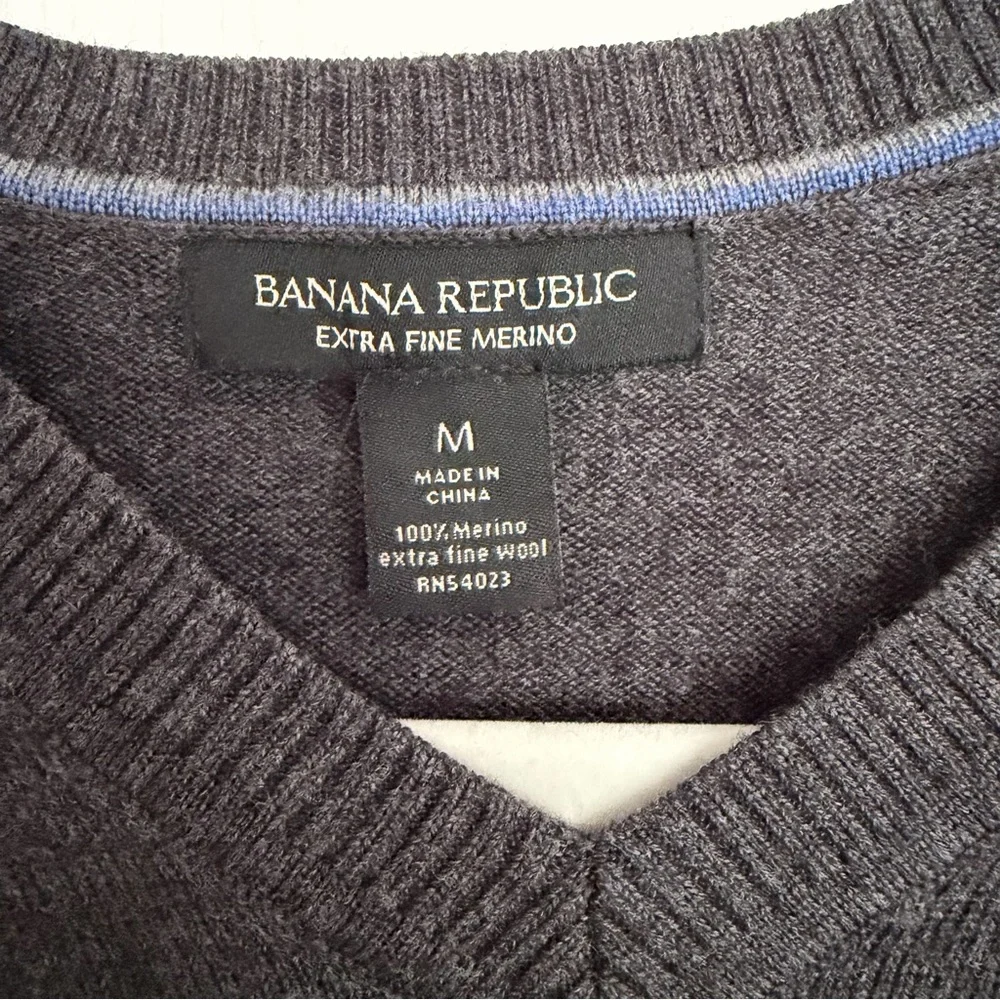Banana Republic Charcoal Gray Merino Wool Men’s V Neck Sweater
